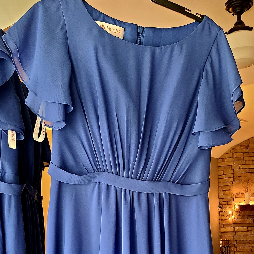 JJs House Royal Blue Midi Dress with Ruffle Sleeves Bridesmaid